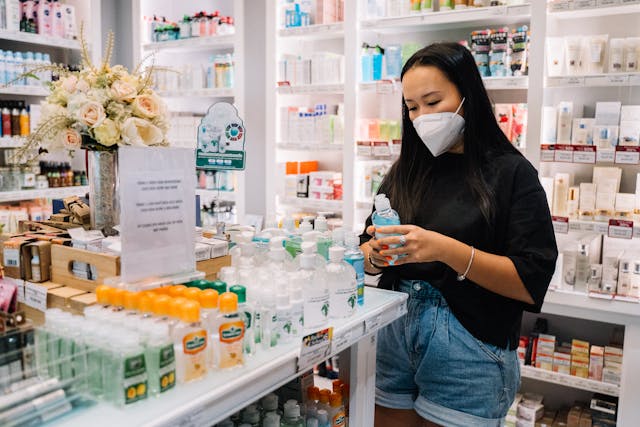 Paper drug labels in drug store