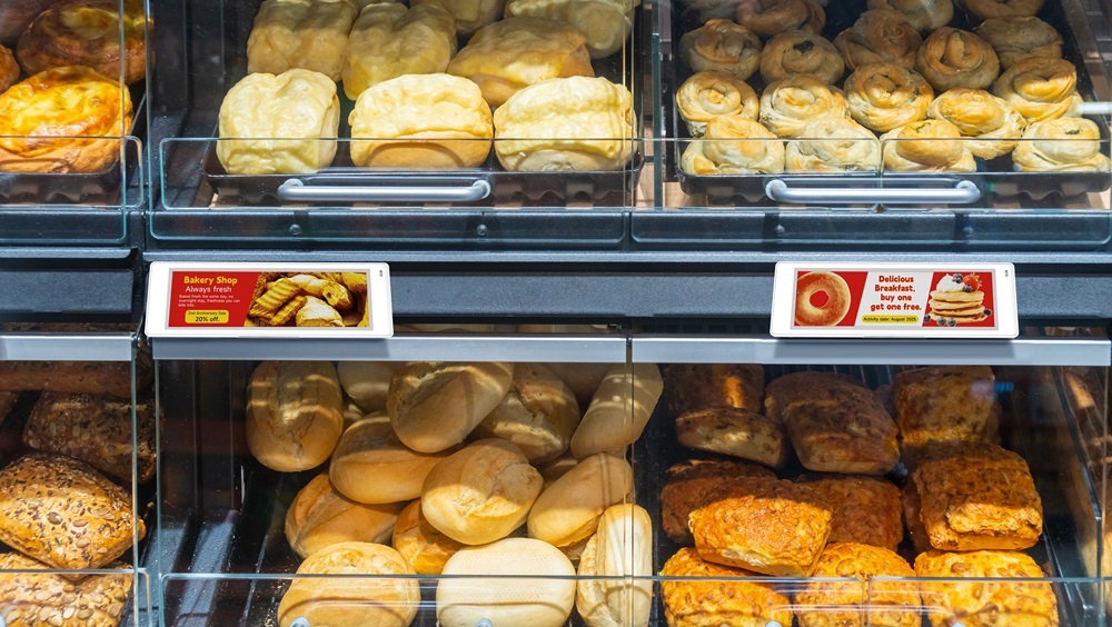 changeable price tag on the shelf of bakery