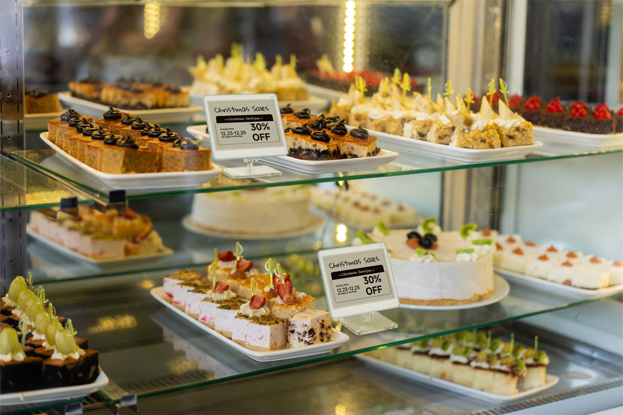 digital price tags of cake shop